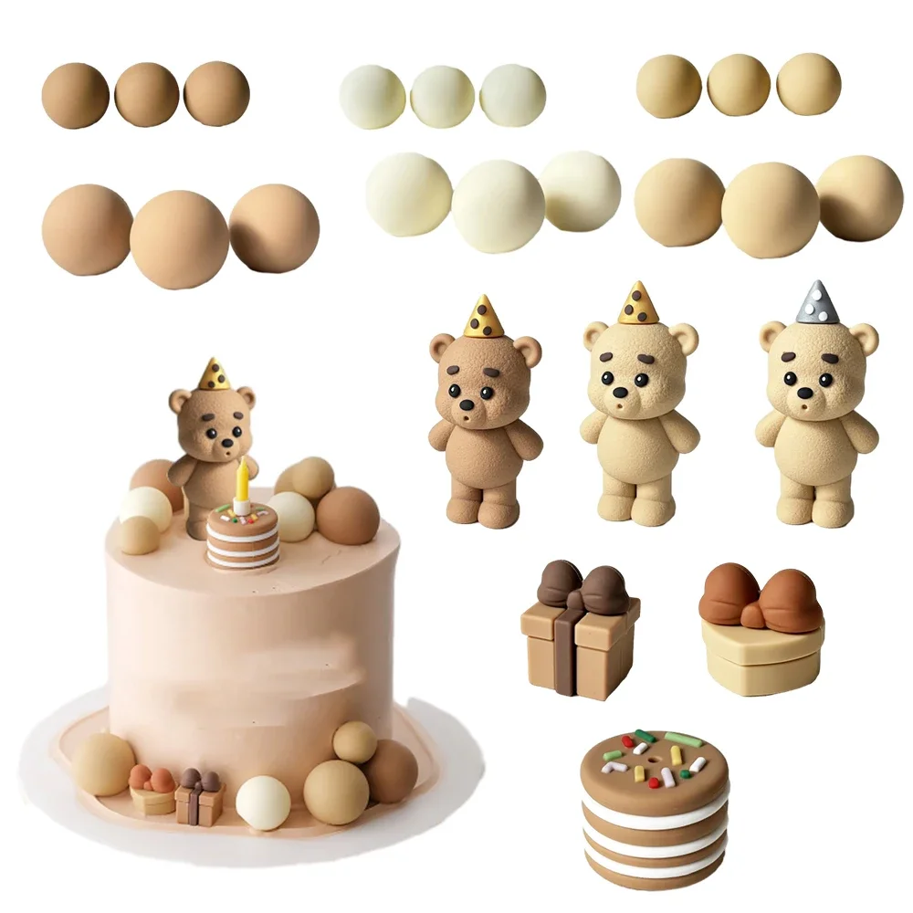 Bärenkugel-Kuchenaufsätze, Teddy-Thema, Mini-Kuchen-Geschenkboxen für Kinder, Dekoration zum 1. Geburtstag, Babyparty-Deko-Set – Detail 1