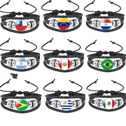 2024 South American Flag Bracelet for Men Venezuela Chile Argentina Bolivia Colombia Peru Brazil Charm Leather Multilayer Bangle