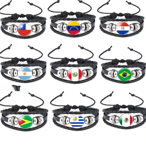 2024 남성용 남미 국기 팔찌 베네수엘라 칠레 아르헨티나 볼리비아 콜롬비아 페루 브라질 참 가죽 다층 팔찌