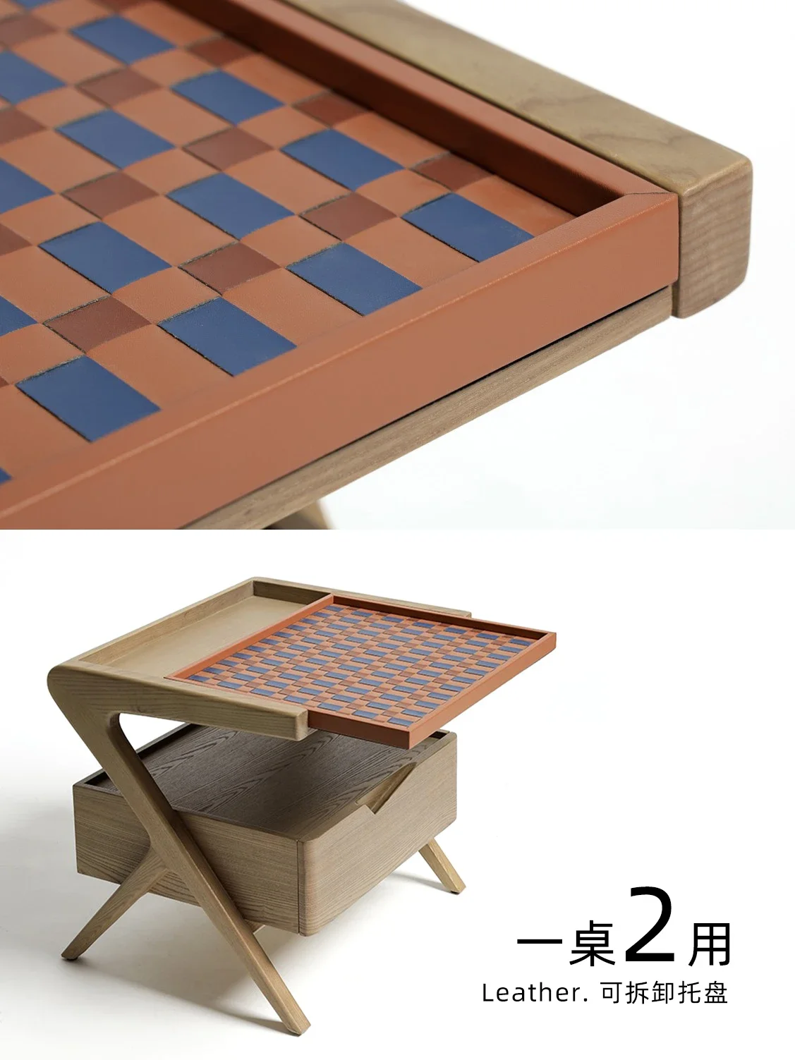 "Removable tray" multi-purpose! French elm solid wood bedside table with drawers