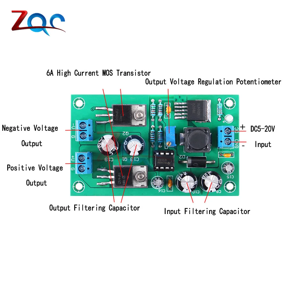 XL6009 6A DC5V-20V To ±5V/6V/9V/12V/15V/18V Adjustable Voltage Regulator Power Module With One To Two Outputs Boost Converter