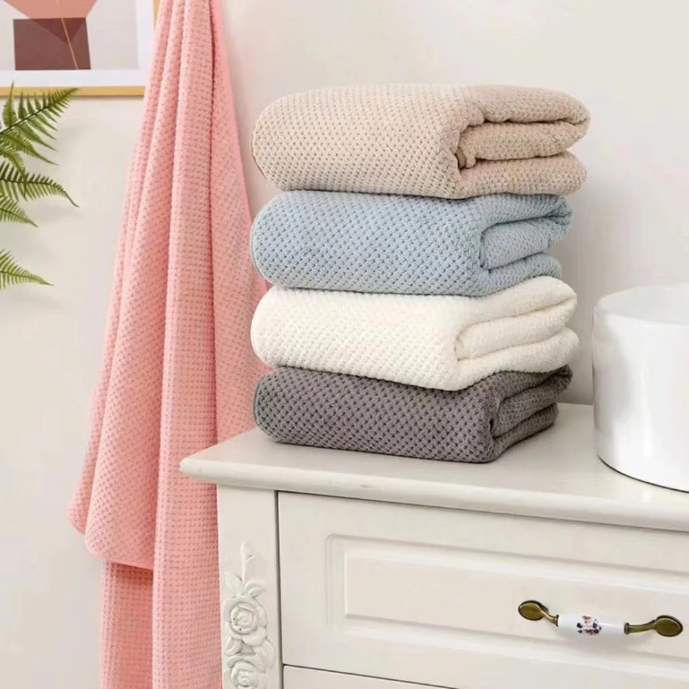 Pineapple Grid Coral Fleece Bath Towel Set Soft Absorbent Quick Dry Face Towel For Spa Beach Travel Bathroom Accessories