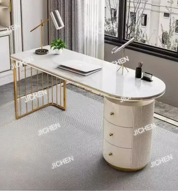 

Современный офисный деревянный компьютерный стол, белый стол для руководителя с золотыми металлическими ножками, рабочая станция для домашнего офиса, учебный письменный стол