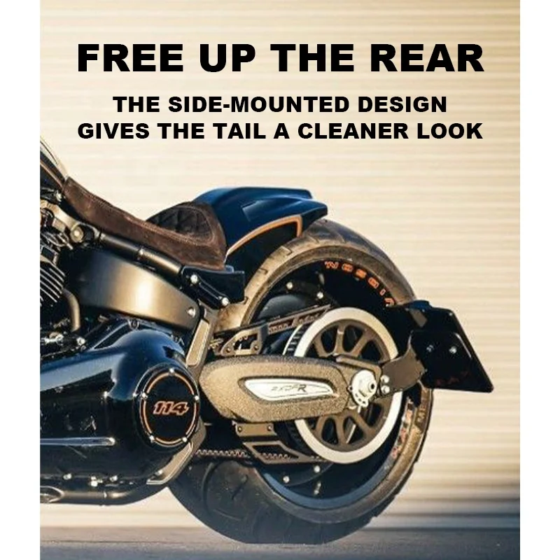 Chiefdom Soporte de placa de matrícula de montaje lateral izquierdo de aluminio negro/cromo 2018-UP Softail Boy/Street Bob/Breakout