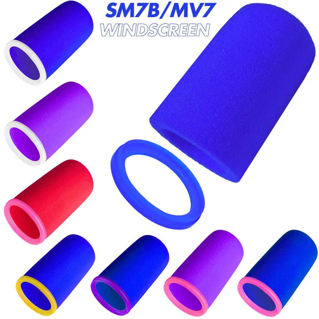 SM7dB Windscreen High-Density Foam for Shure SM7B, MV7, SM7dB Mic Cover with Collar Ring, Pop Filter for Podcast, Royal Blue