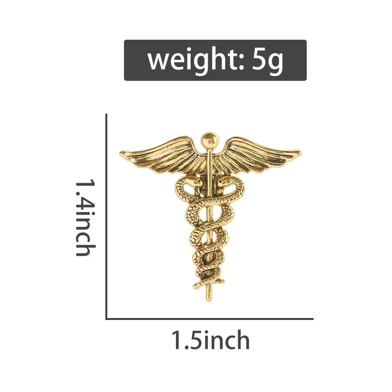 Retro Medical Caduceus Enamel Pins Medicine Symbol Wing with Snakes Brooch Backpack Lapel Badge Jewelry Gift for Doctor Nurse