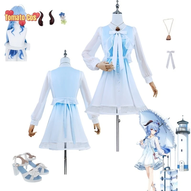 Disfraz de Genshin impact Ganyu para mujer, peluca de juego de Cosplay, vestido de secretaria Lolita adorable, traje de fiesta de Halloween, Verano