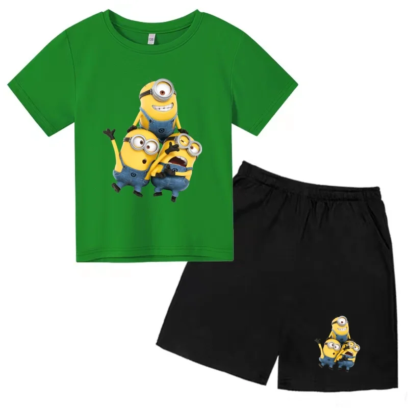 

Cartoon Movie Minions Print Kids Clothes Summer O-collar T-shirt Boy Girl 3-12Yrs Short-sleeved+Shorts Casual Jogging Sports Set