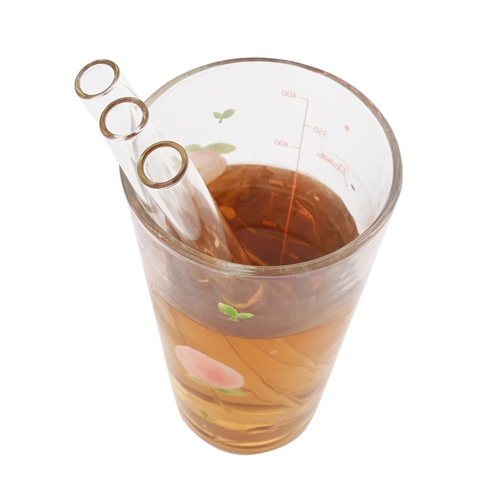 3pcs 14*200mm High Borosilicate Glass Straws Reusable Drinking Straw Set with Brush for Smoothies Bubble Tea Bar Accessories