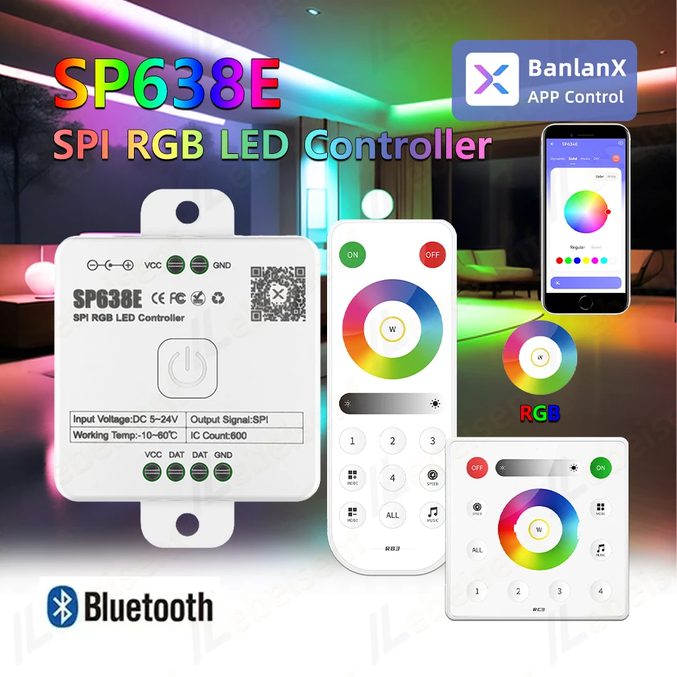 Kontroler dioda LED RGBW SPI SPI 450 Pixel DC 5V 12V 24V inteligentny muzyka Bluetooth magiczny ściemniacz i bezprzewodowy pilot dotykowy 2.4G RF