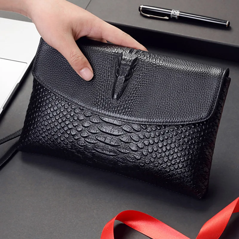 

Men's handbag with crocodile pattern cowhide design, men's high-end sensory package, men's genuine leather business clutch