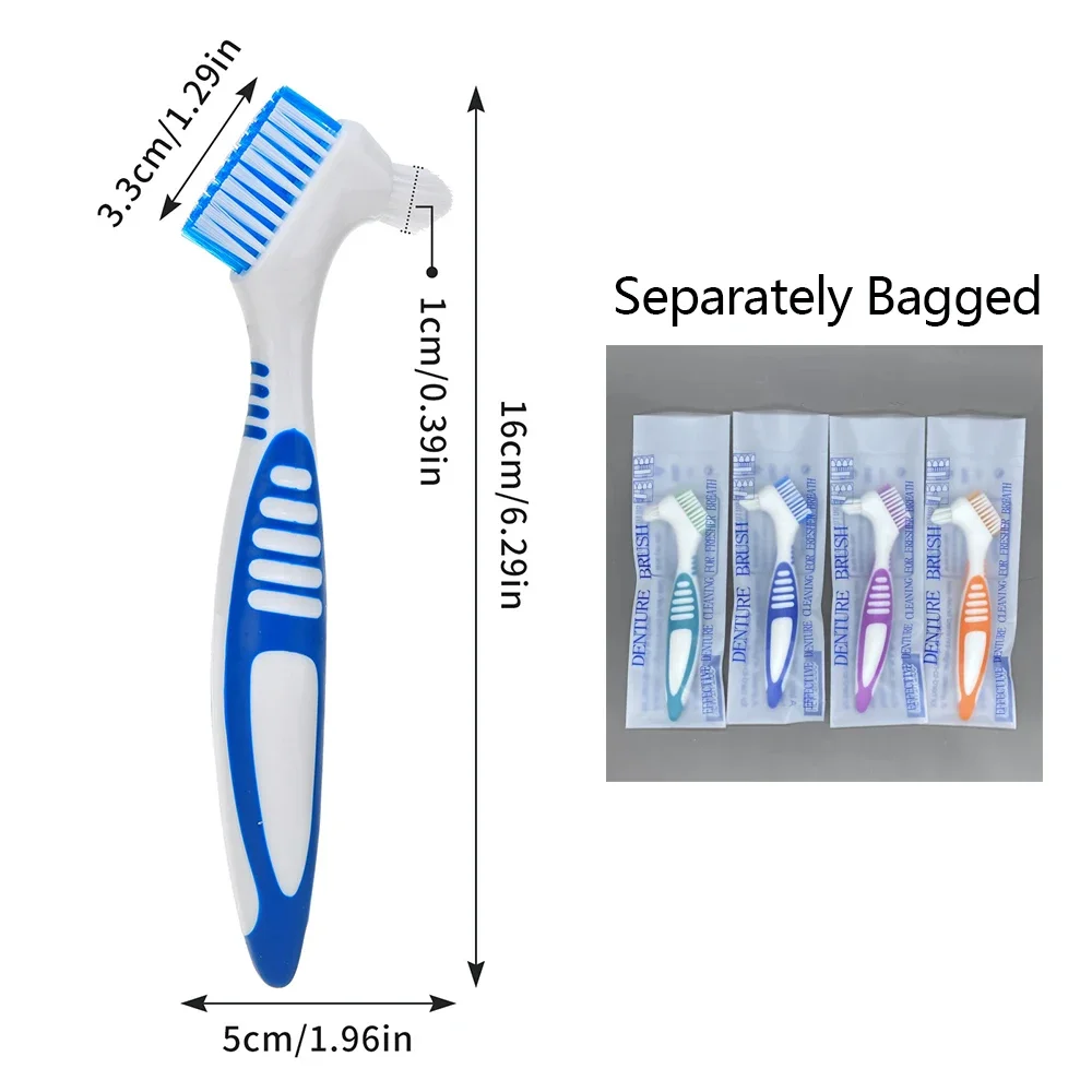 Denture Cleaning Brush Dual Head with Antibacterial Multilayer Bristles and Ergonomic Non Slip Handle for False Teeth Care