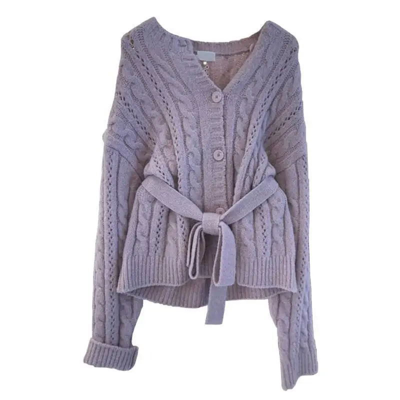 Autumn/Winter 2024 Sweater Cardigan Coat Women's Fried Dough Twists Button Up Waist Wear Lazy Knits