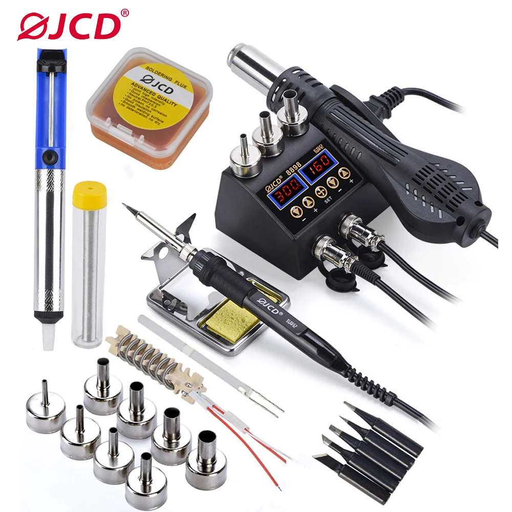 JCD 2 in 1 750W Soldering Station LCD Digital display Rework Welding Station for cell-phone BGA SMD IC Solder Repair Tools 8898