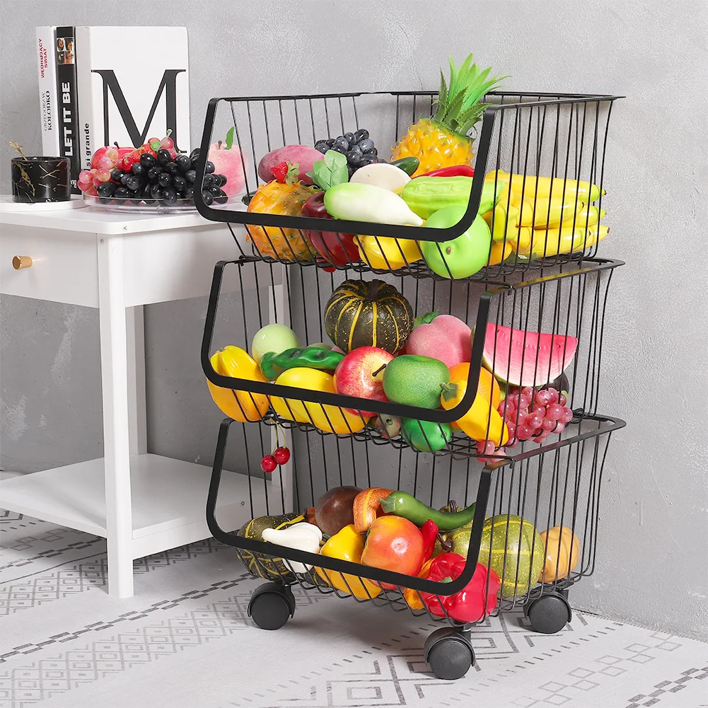 3 Tier Iron Wire Fruit Vegetable Basket Storage Unit