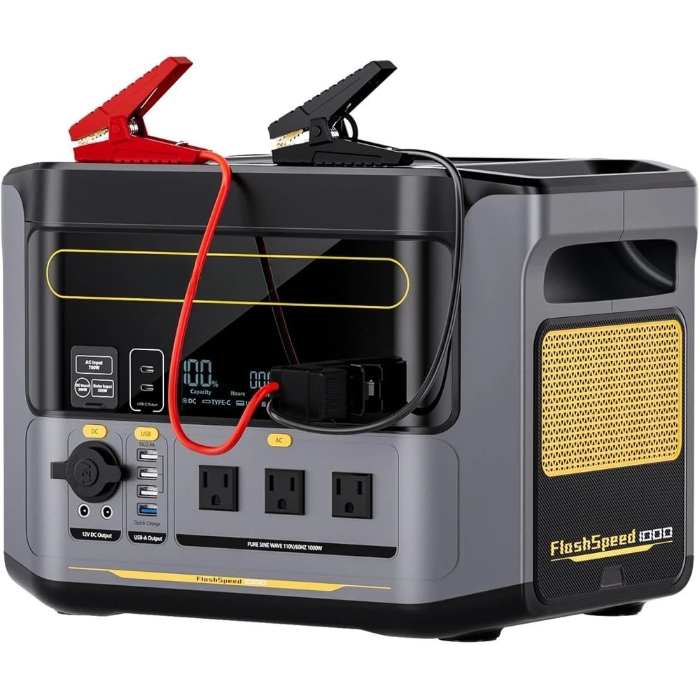 

FlashSpeed 1000 Portable Power Station with Jumper Cables, 828Wh LiFePO4 Solar Generator & Car Jump Starter