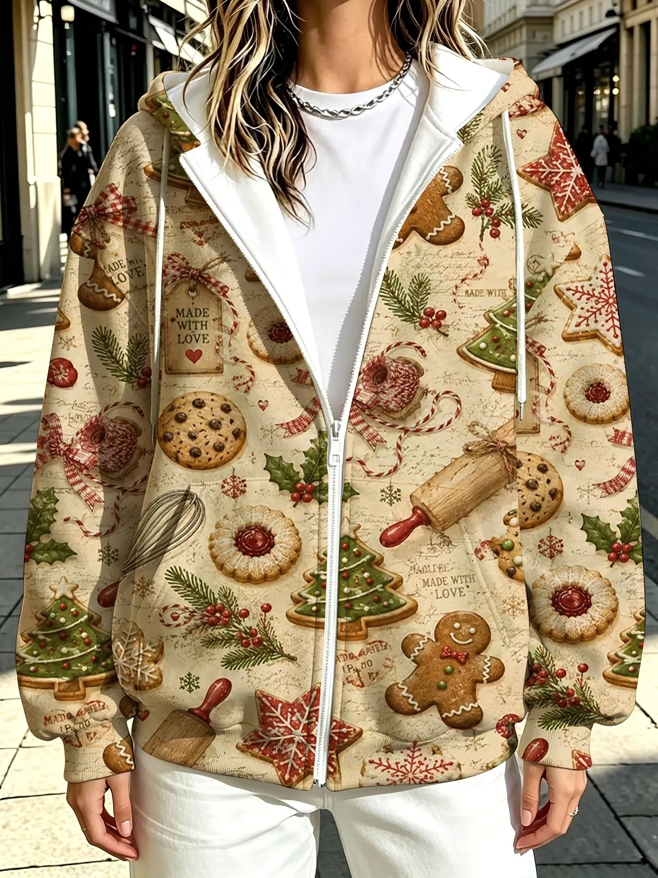 2026 autumn and winter new style women's zipper hooded sweater with 3D flower pattern printing street casual and comfortable