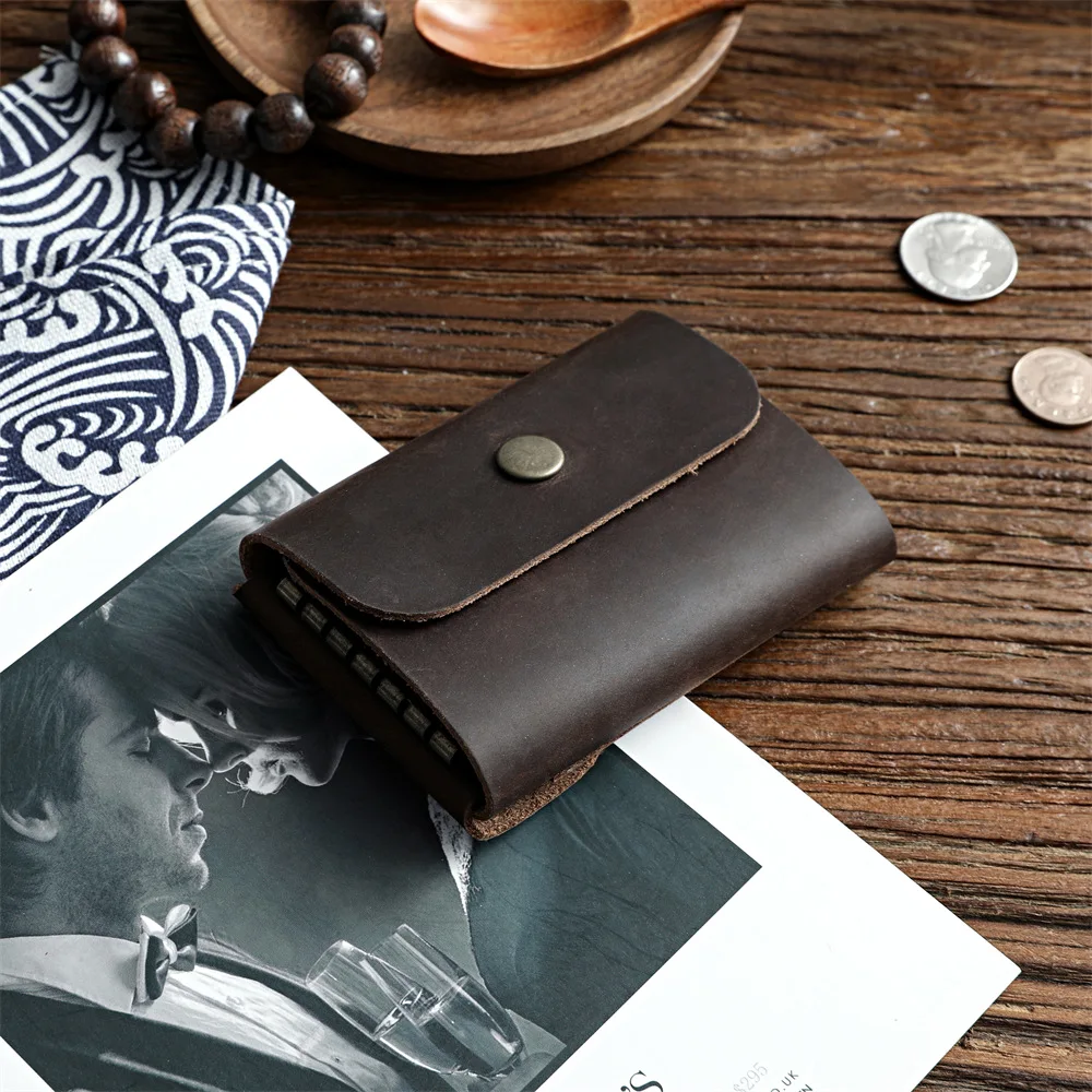 

Мужской винтажный кожаный чехол для ключей Crazy Horse — держатель для ключей в стиле ретро с несколькими кнопками, компактный кошелек для ключей для ежедневного использования и путешествий