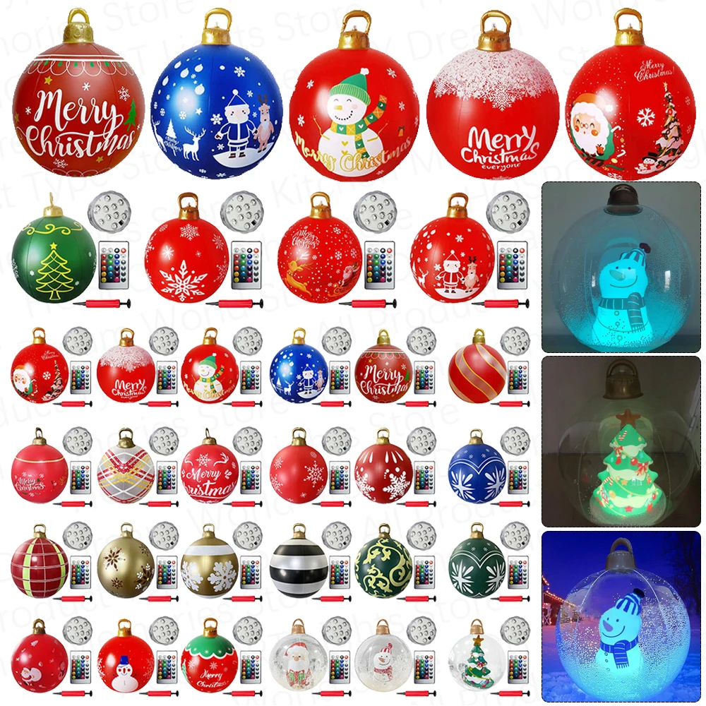 60CM Outdoor Inflatable Christmas Ball Xmas Tree PVC Giant Balls with Lights Christmas Decorations Ball Ornaments Holiday Decor