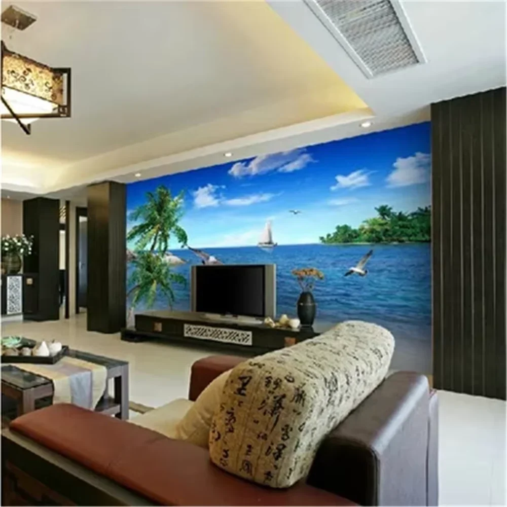 Custom 3d photo wallpaper Palm beach scenery sea beach sofa TV background mood nature mural wall paper for living room
