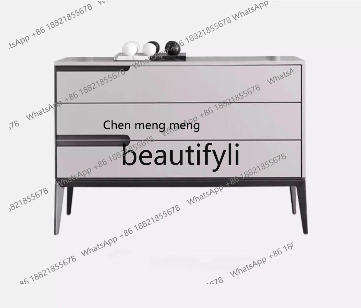G Italian light luxury solid wood designer three-bucket cabinet, modern simple villa restaurant side cabinet