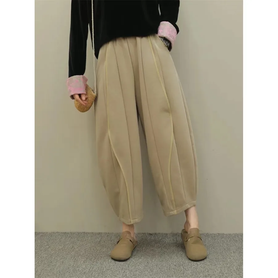 Pantalones Harlan de pierna ancha holgados de nueve cinco con cintura elástica y cintura alta, pantalones informales para mujer, novedad de Otoño Invierno