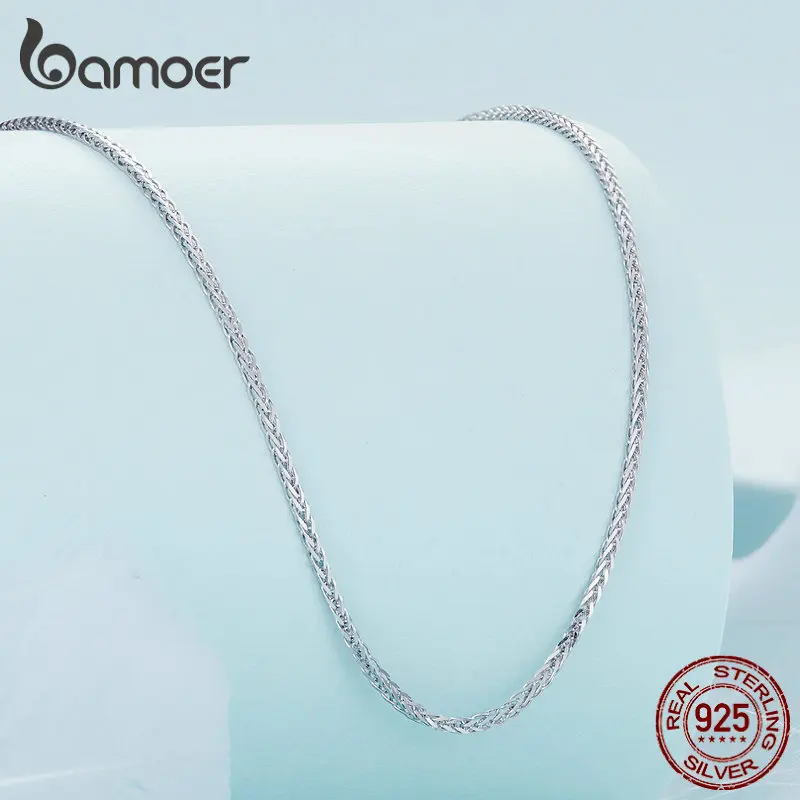 Bamoer 925 Sterling Silver Basic Chopin Necklace Simple Style Chain Link for Women Platinum Plated Fine Jewelry SCA019