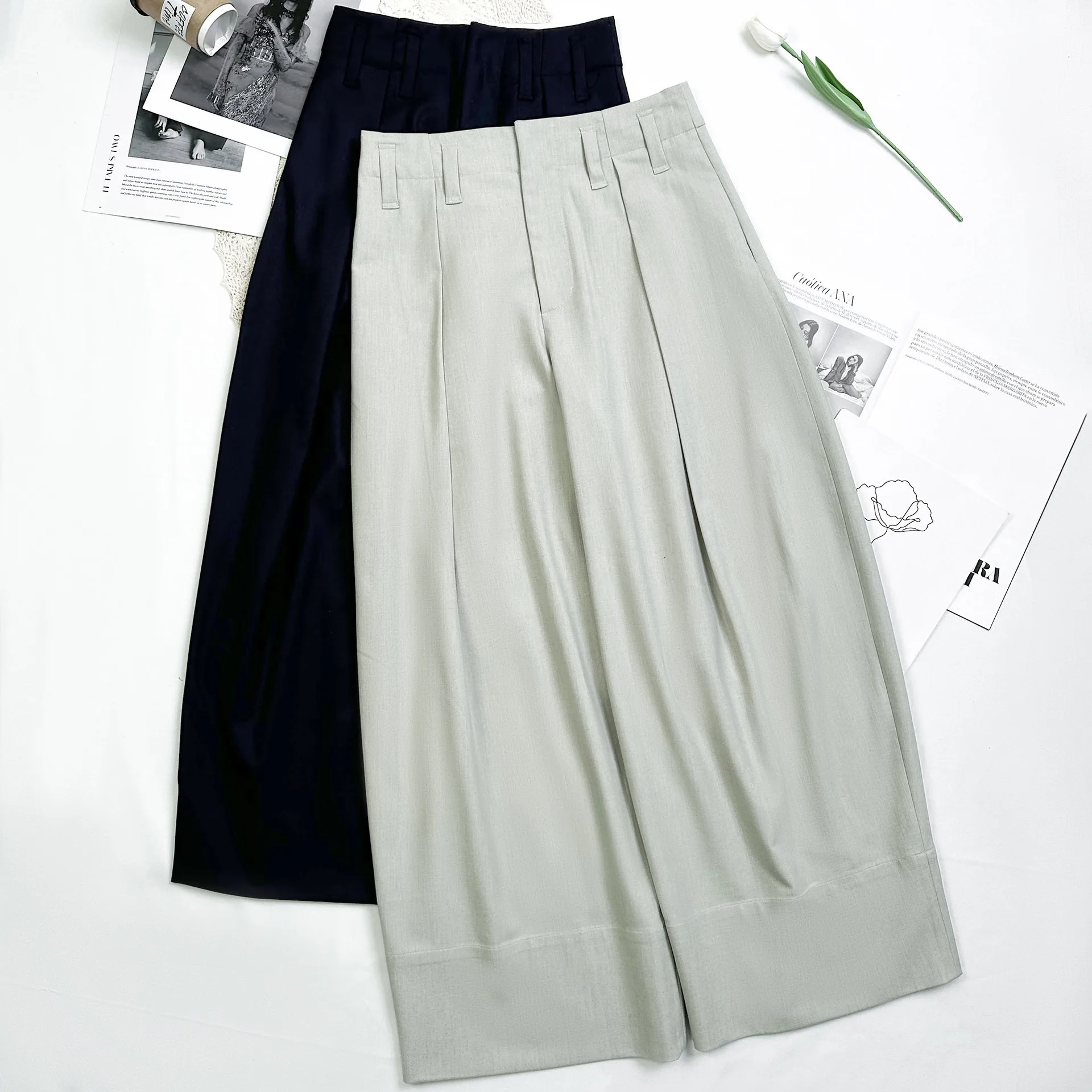 

Women's High Waist Wide Leg Trousers, Wool Twill Drape, Commuting Slimming, European and American, Light Luxury, New