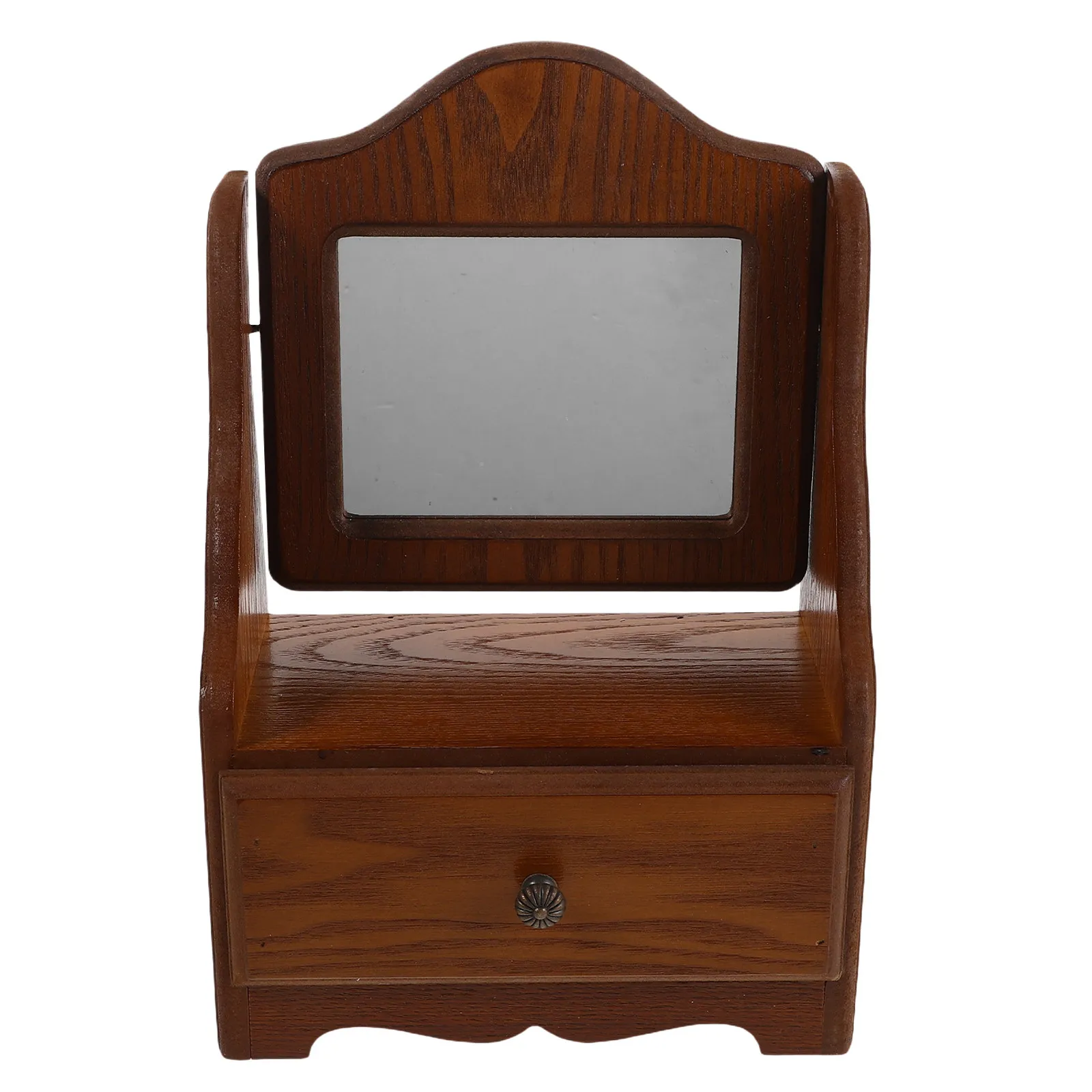 

Французское винтажное деревянное зеркало для макияжа с выдвижным ящиком для хранения, высококачественная отражающая поверхность, настольное зеркало для женщин