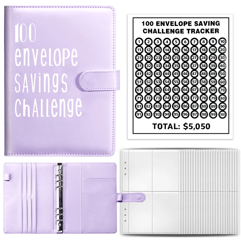 

100 Envelopes A5 Money Saving Challenge Binder with Cash Envelopes Easy and Fun Way To Save $5,050 Savings Binder 52 Week