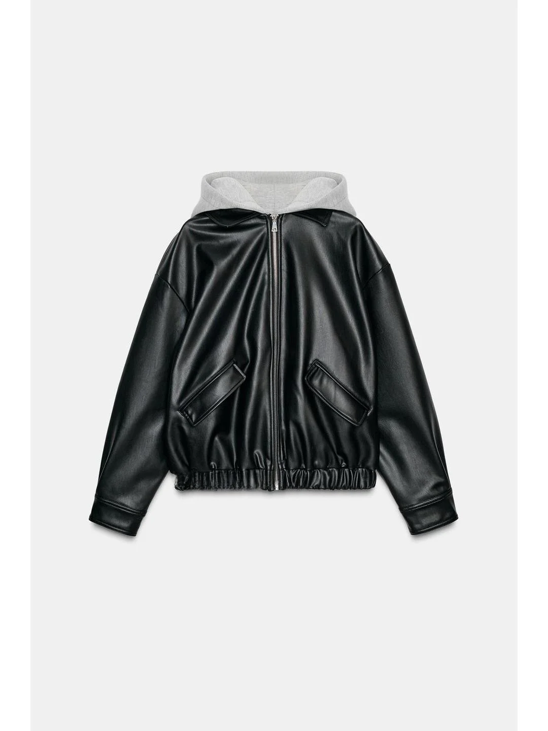 Printemps automne hiver cuir Jaet fermeture à glissière ourlet élastique épissage conception longue Sve femmes manteau décontracté Faion vêtements d'extérieur