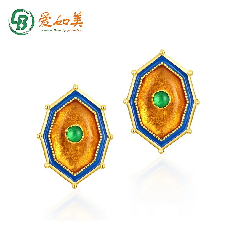 

New 18K Gold PT950 Platinum Silver Plated 7-layer Gold Palace Retro Earrings, Natural Amber Earrings, Women's Ethnic Style