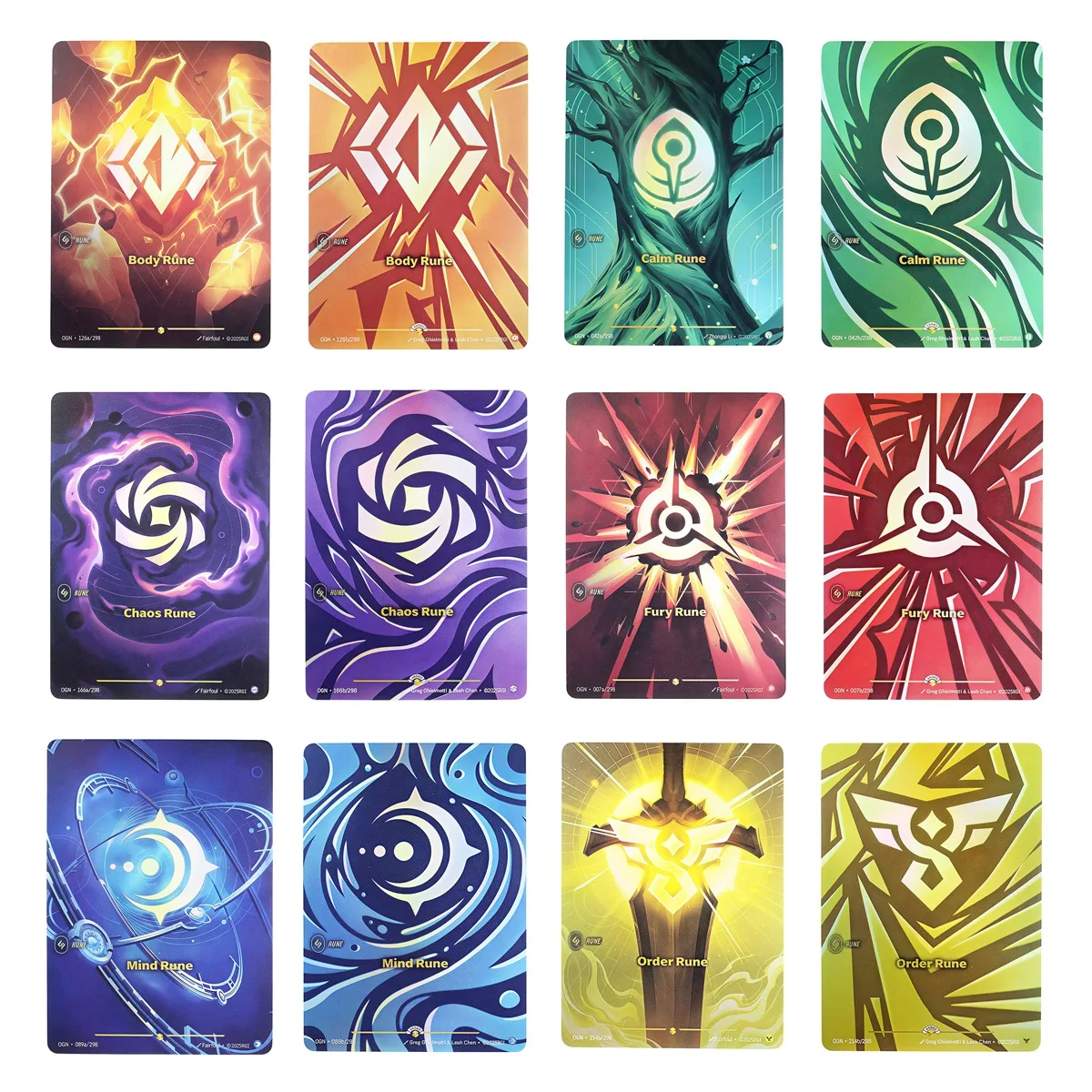 Riftbound Proxy Rune Cards Body Fury Calm Mind Order Chaos Custom Fantasy TCG Deck Testing Cards
