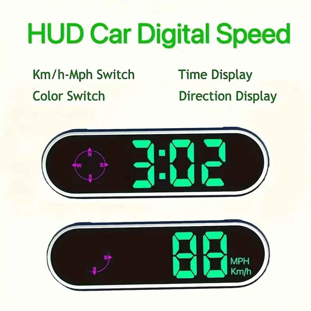 Customizable Color Speedometer Display Gauge About 11.8*3.6CM HUD Speedometer Auto On Off Function Built-in Compass