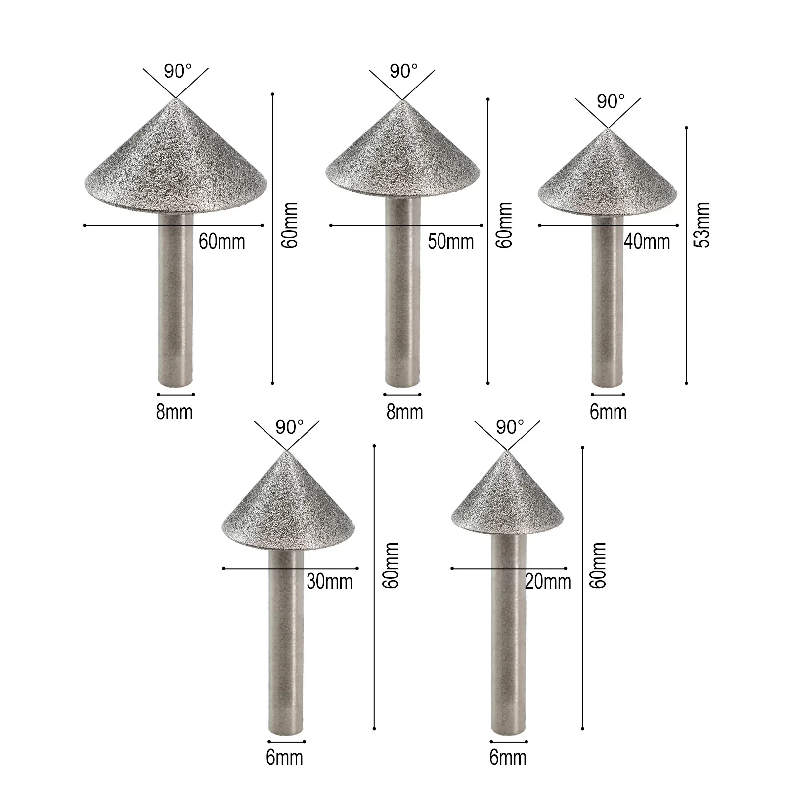 120# Grit Grinding Head 90 Degrees Chamfer Cone Processing For Cutting Machining Round Shank Accessory