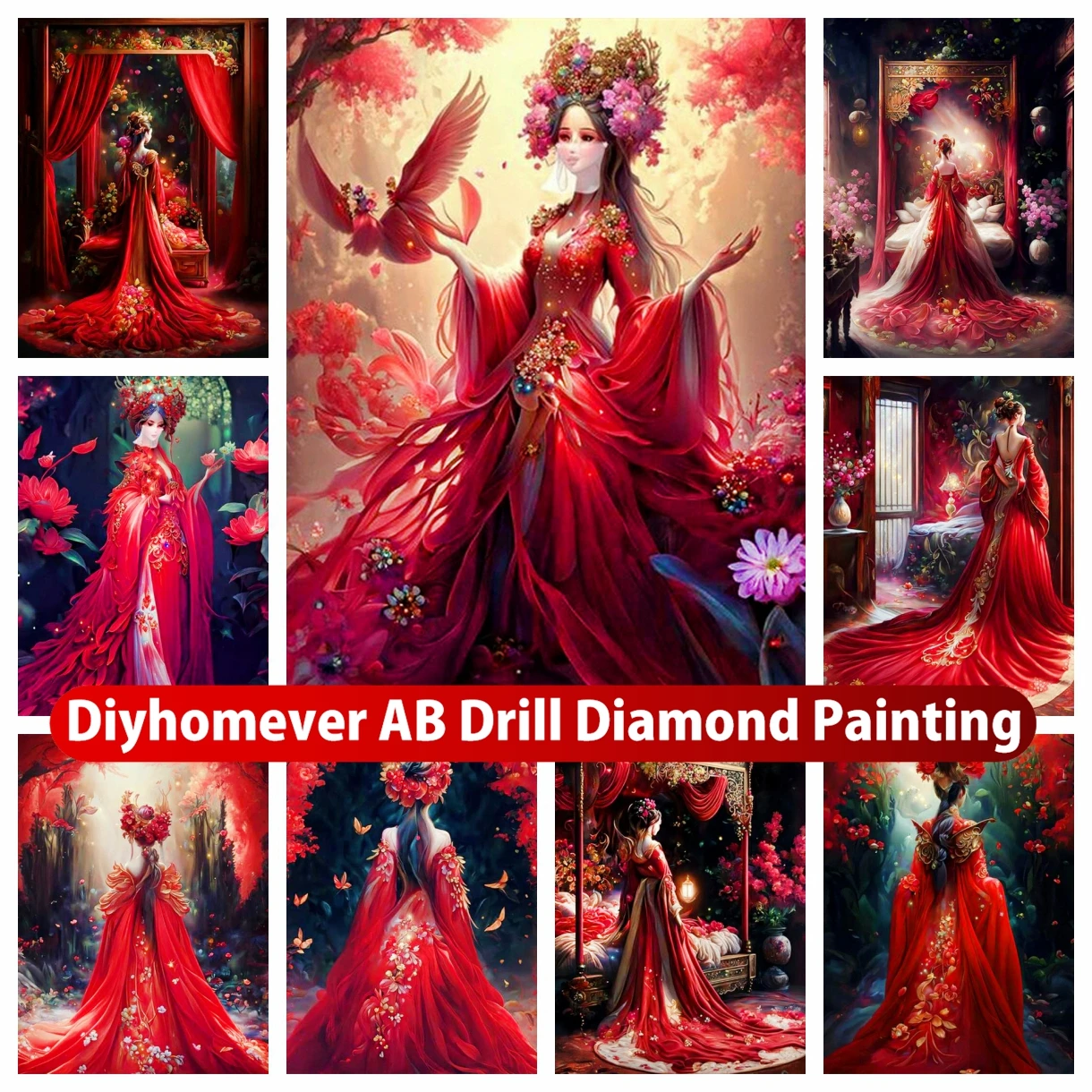 

Woman Red Dress 5D DIY AB Diamond Painting Embroidery Fantasy Art Cross Stitch Mosaic Pictures Handmade Home Decor Gift