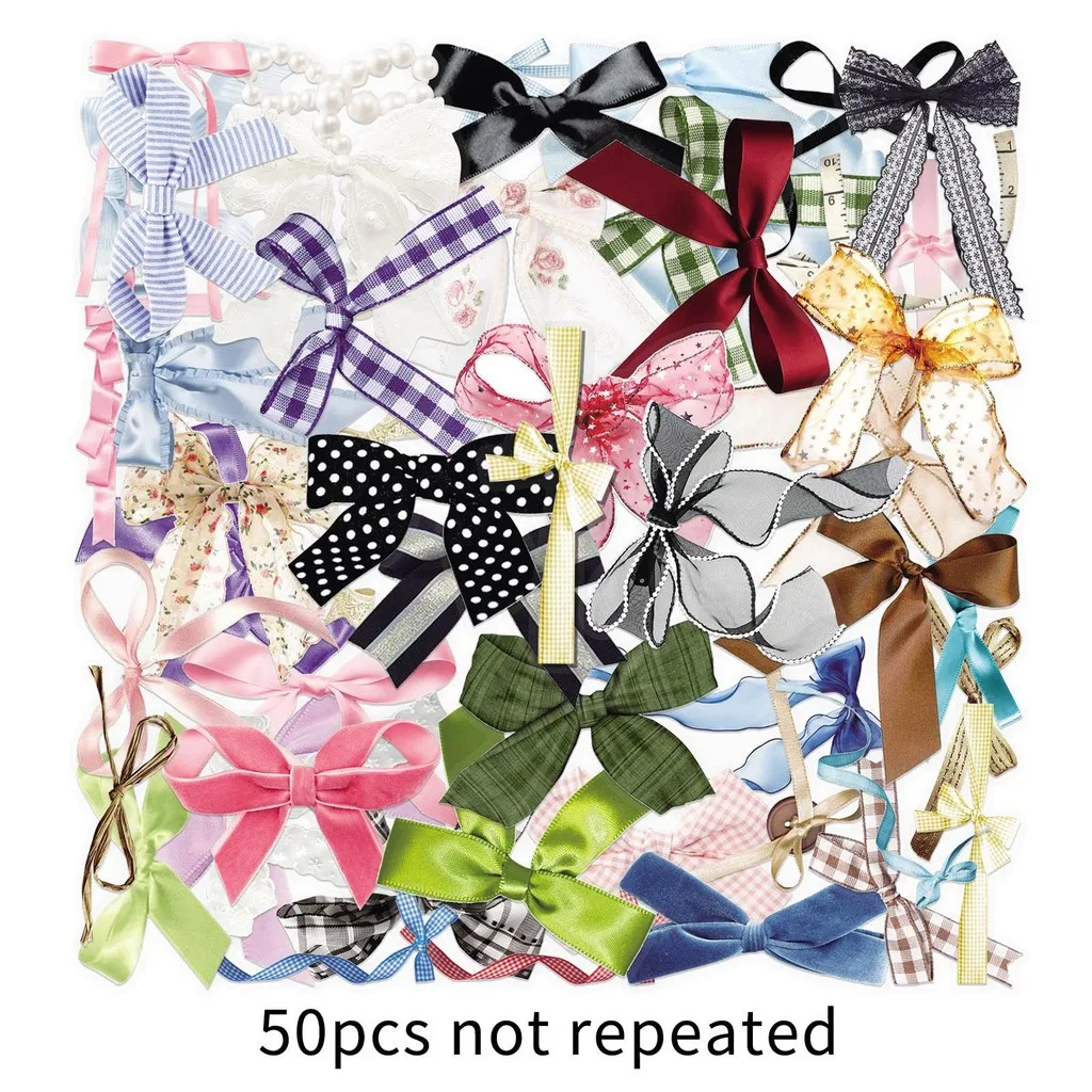 50 Pieces Bowknot Transparent Stickers Fresh Cute PET Decals with Girly Vibe for Journals Notebooks BulingBulingStickers Store