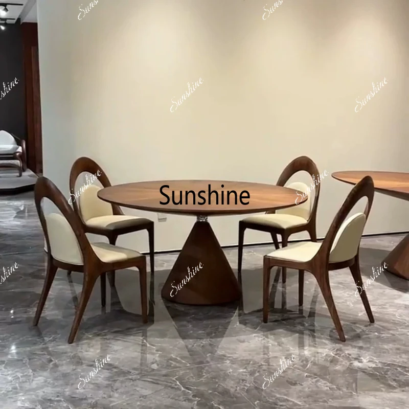 

New Chinese round table and chair combination modern simple light luxury restaurant solid wood round
