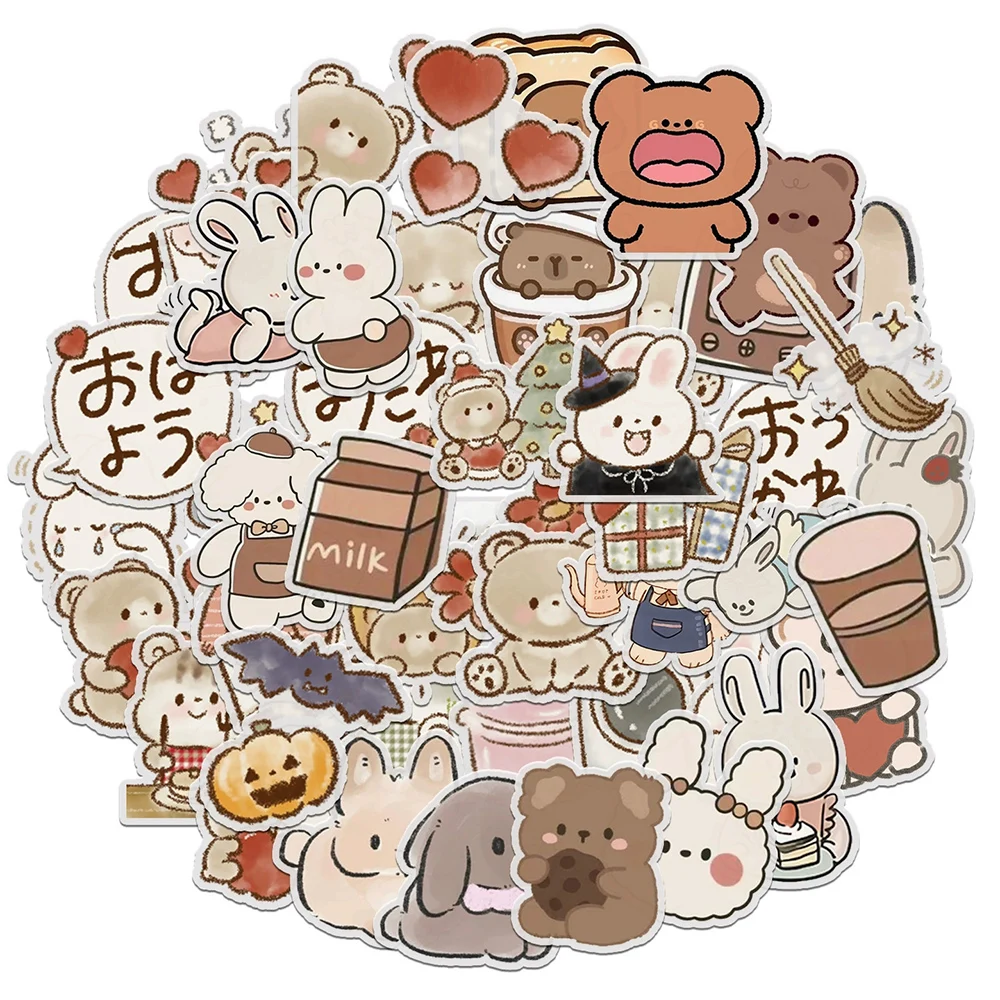 10/30/50pcs Cute Cartoon Animals Rabbit Bear Stickers Anime Graffiti Decals DIY Water Bottle Phone Suitcase Sticker Decoration
