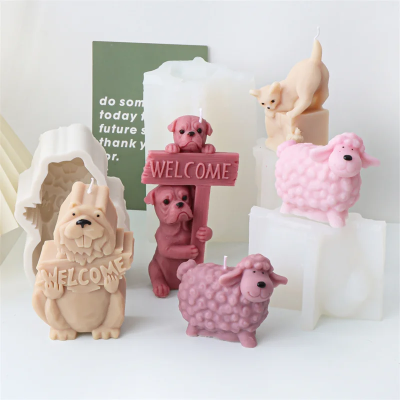 3d niedliche Katze und Hund Silikon Kerzen form DIY Cartoon Tier Schaf Biber duftete nach Hause Kerze Schokoladen kuchen Dekor