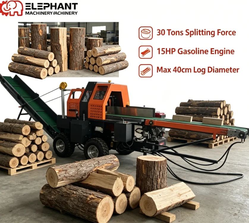 Customized Hot-selling 30T Automatic Firewood Processor With Engine Portable Wood Processor With Log Lift Firewood Cutting Machi