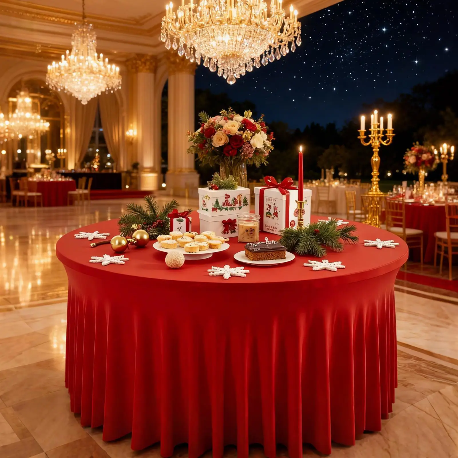 

Desk Skirt 6ft/9ft Party Round Pleated Table Clothes Gathering Desk Cover Red Tableskirts Decorations For Wedding Christmas