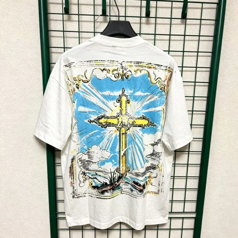 Digital Print Saint Tshirts Y2K Vintage Graffiti Faded Worn Cross Hotfix Rhinestone Letter Rose Girl Men Women Short Sleeves Tee