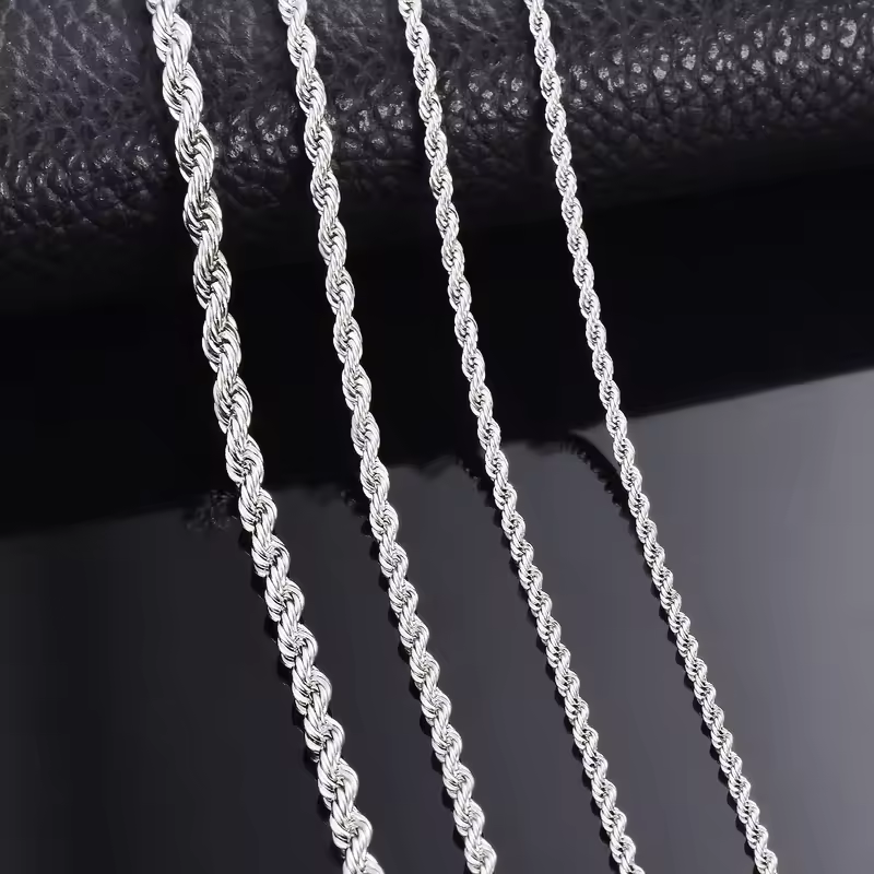 1 piece 925 sterling silver Width 2mm/3mm/4mm Rope Chain Necklace/Bracelet For Men Women Man Fashion Chain Necklace - Image 2