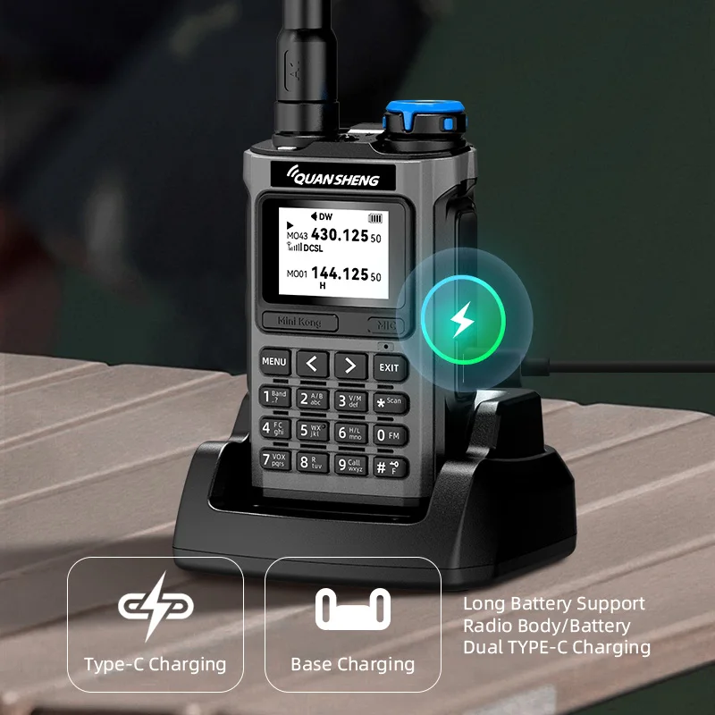 QUANSHENG K1 Air Band Walkie Talkie copia inalámbrica medidor de frecuencia tipo C carga NOAA multibanda portátil Radio bidireccional UV