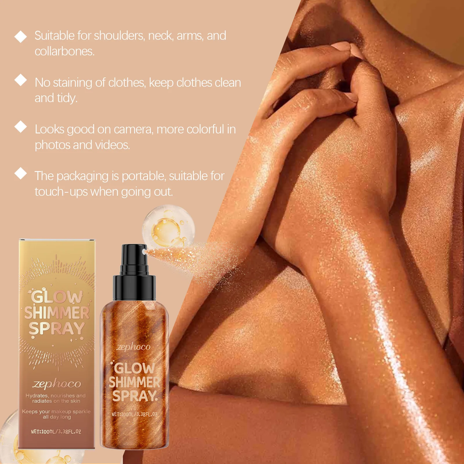 Rozświetlacz w płynie do ciała, wodoodporny, o wysokim połysku, do konturowania twarzy, długotrwały, z efektem cekinów, rozświetlający, nawilżający, rozjaśniający makijaż.