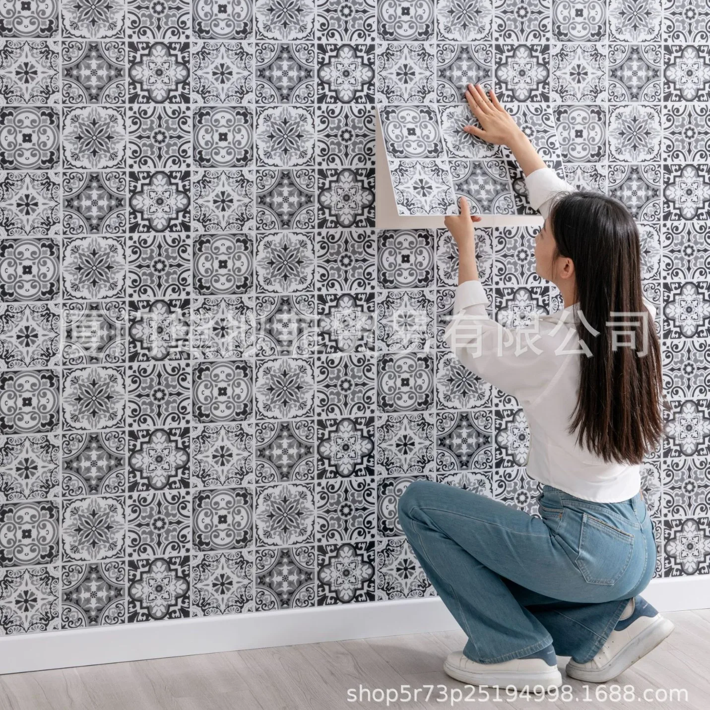 Heavy Duty 1.8mm PVC Floor Wall Stickers (45cmx30cm 12pcs) Moroccan Self-Adhesive Waterproof Wipeable for Home Renovation
