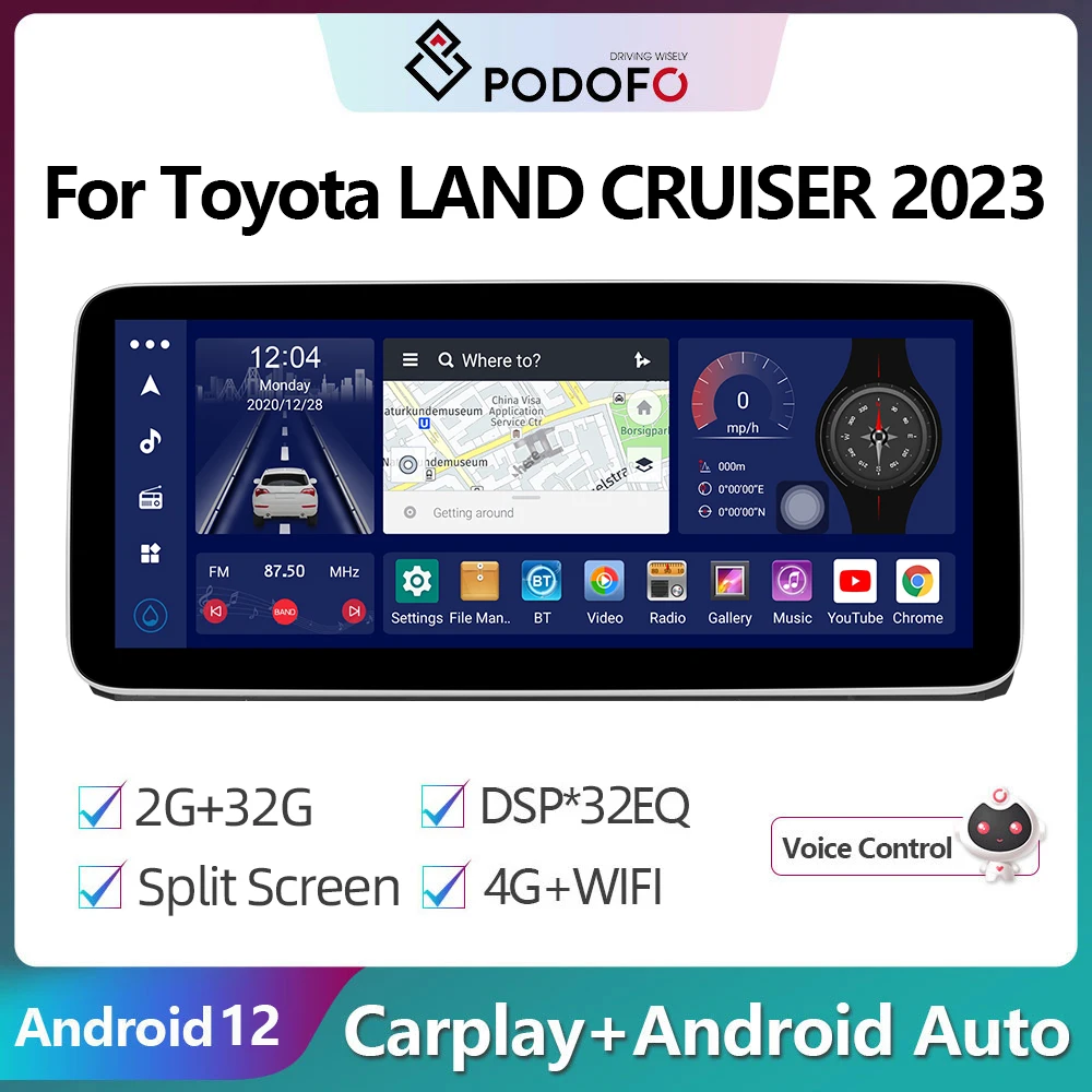 

Podofo 12.3″ Android12 Car Radio Multimidia Video Player For Toyota LAND CRUISER 2023 GPS Navigation Carplay Auto Stereo 4G WIFI