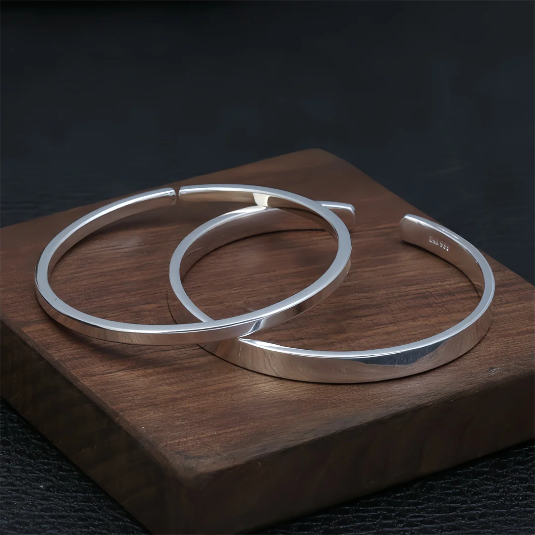 BOCAI NEW S999 Sterling Silver Charms Bangle for Men Women Smooth Surface Bracelets Simplicity Fashion Fine Choice Jewelry