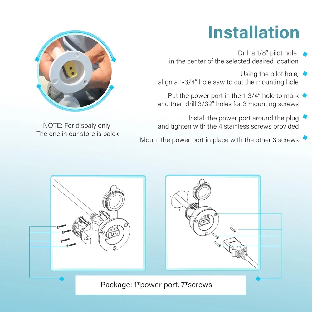 

1903012 Flush Mount Power Port for Cannon Downriggers Power Cable, Quick Connection, Black